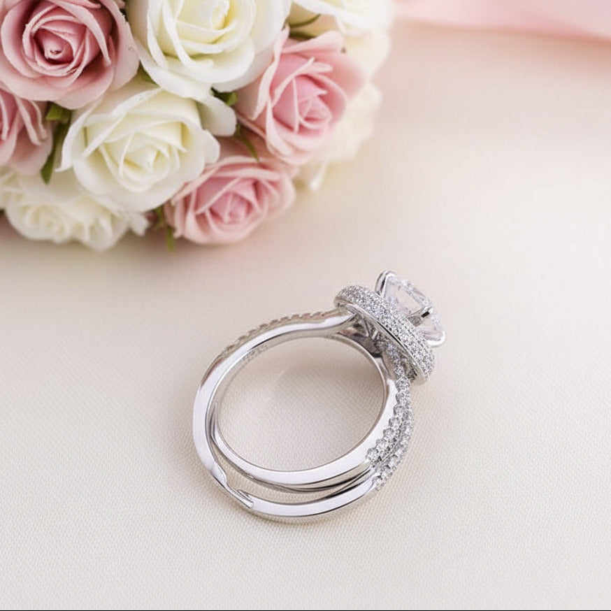 2.0ct Round Cut Halo Insert Wedding Ring Set-Black Diamonds New York