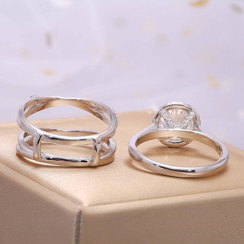 Flash Sale- 2.0ct Round Cut Moissanite 14k White Gold Insert Engagement Ring Set-Black Diamonds New York