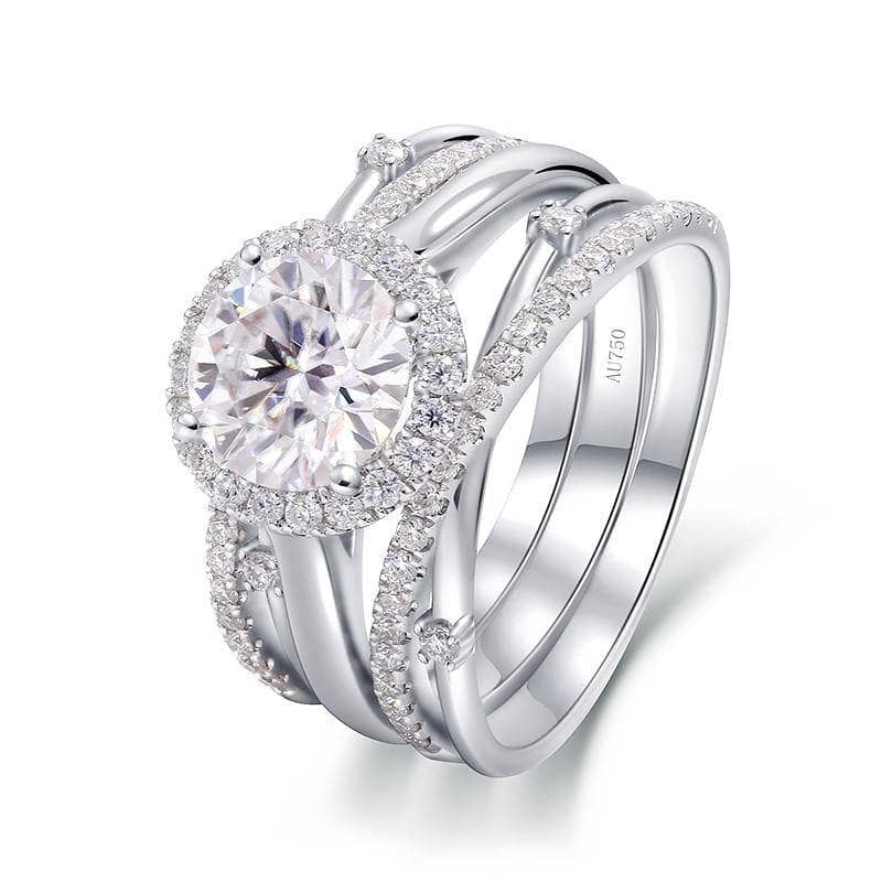 Flash Sale- 2.0ct Round Cut Moissanite 14k White Gold Insert Engagement Ring Set - Black Diamonds New York