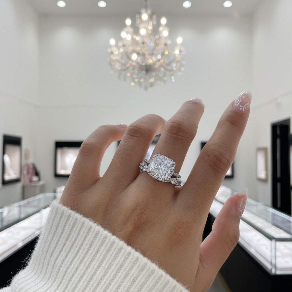 3.2 Carat Cushion Cut Halo Wedding Set-Black Diamonds New York