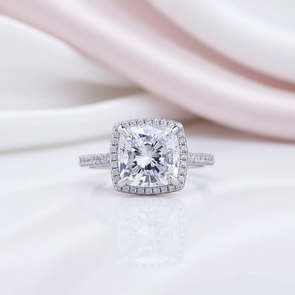 3.2 Carat Cushion Cut Halo Wedding Set-Black Diamonds New York