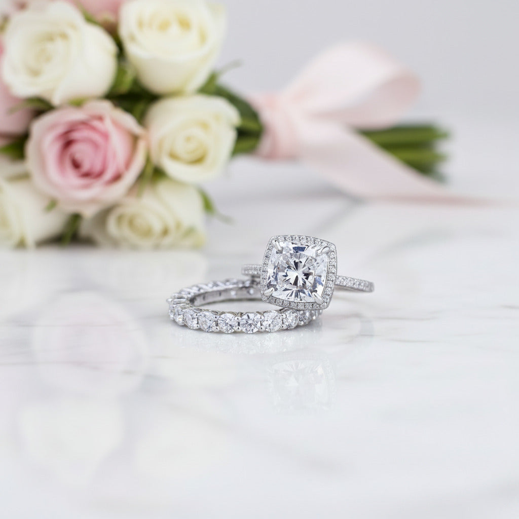 3.2 Carat Cushion Cut Halo Wedding Set-Black Diamonds New York