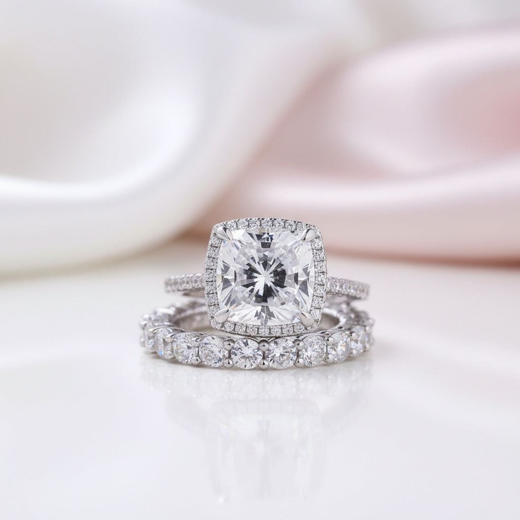 3.2 Carat Cushion Cut Halo Wedding Set-Black Diamonds New York