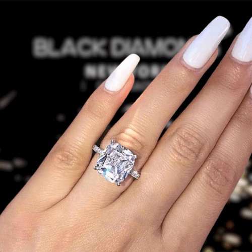 Flash Sale- 3.2 ct Cushion Cut Simulated Diamond Engagement Ring-Black Diamonds New York