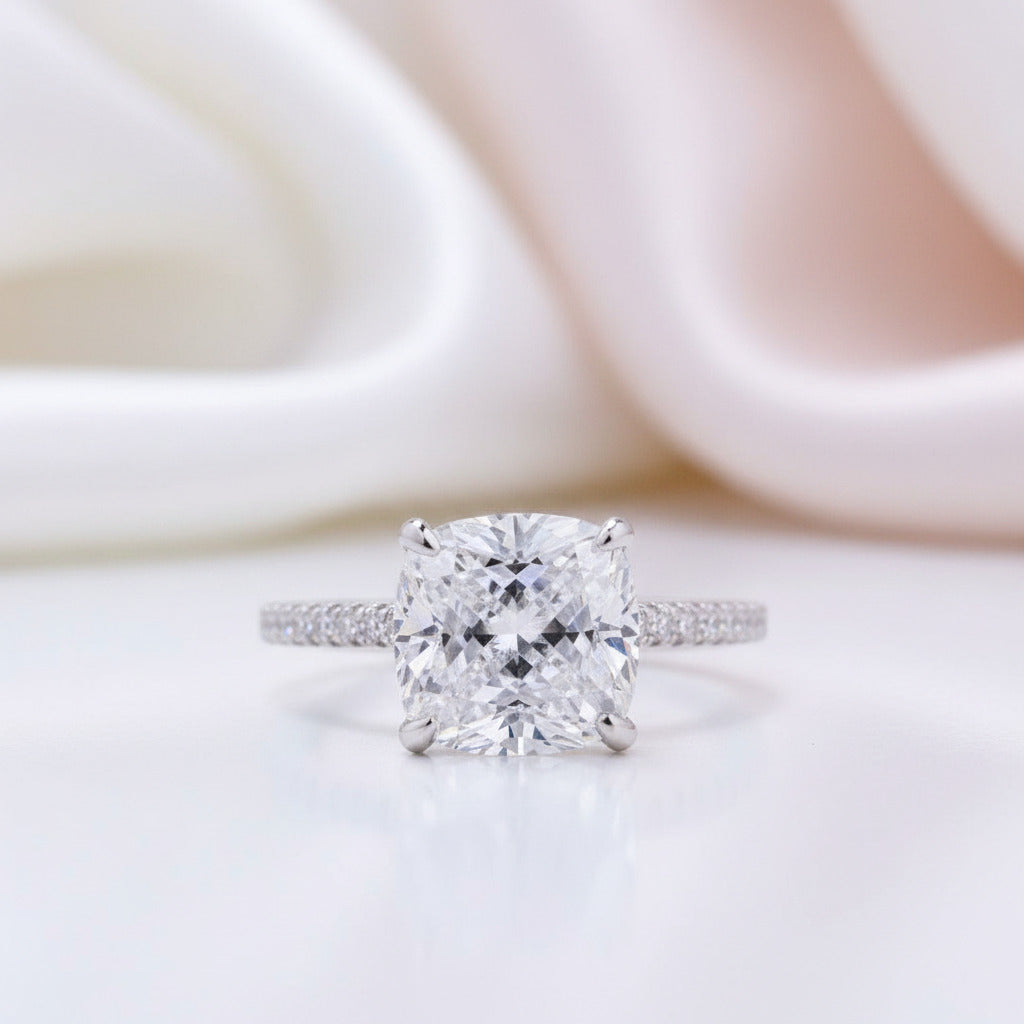3.2 ct Cushion Cut Simulated Diamond Option Engagement Ring-Black Diamonds New York