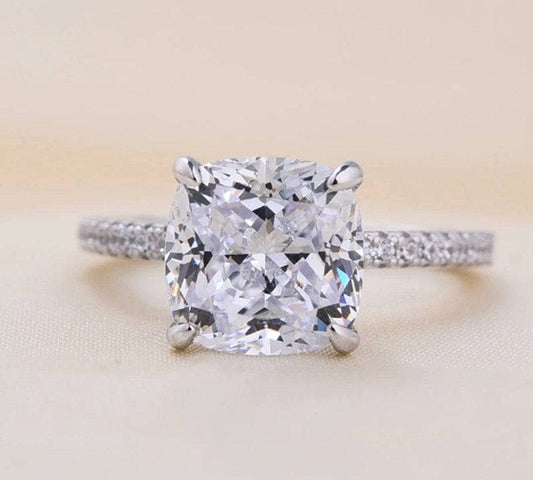 Flash Sale- 3.2 ct Cushion Cut Sona Simulated Diamond Engagement Ring-Black Diamonds New York
