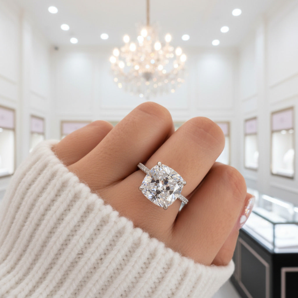 3.2 ct Cushion Cut Simulated Diamond Option Engagement Ring-Black Diamonds New York