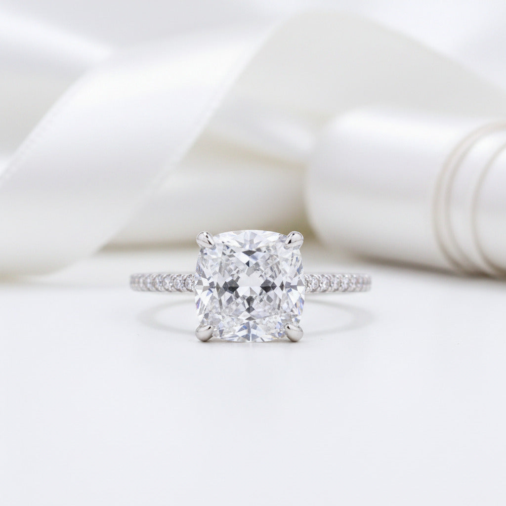 3.2 ct Cushion Cut Simulated Diamond Option Engagement Ring-Black Diamonds New York