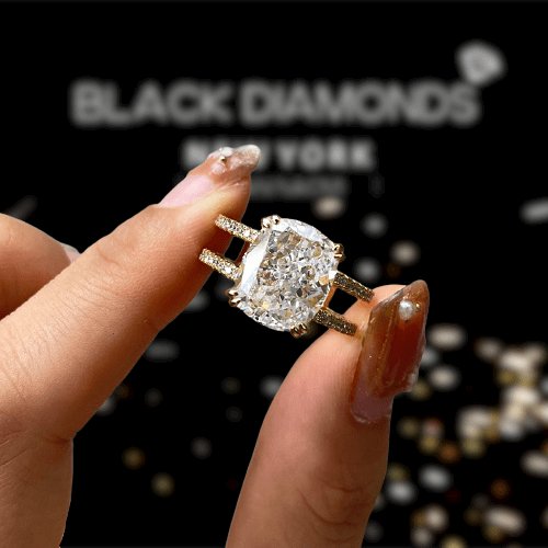 Flash Sale- 3.5 Carat Cushion Cut Engagement Ring-Black Diamonds New York