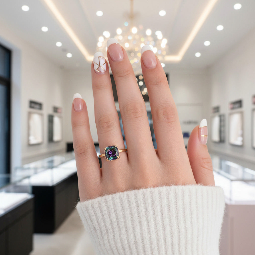 3.5ct Alexandrite Cushion Cut Engagement Ring-Black Diamonds New York