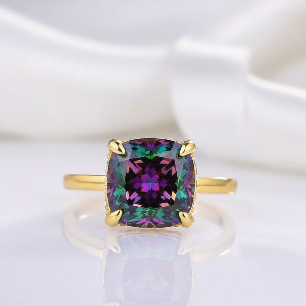 3.5ct Alexandrite Cushion Cut Engagement Ring-Black Diamonds New York