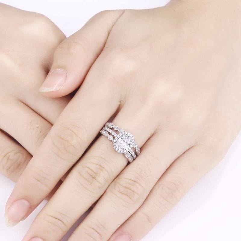Flash Sale- 3Pieces 1.8 Ct Oval Shape Created Diamond Wedding Ring Set-Black Diamonds New York