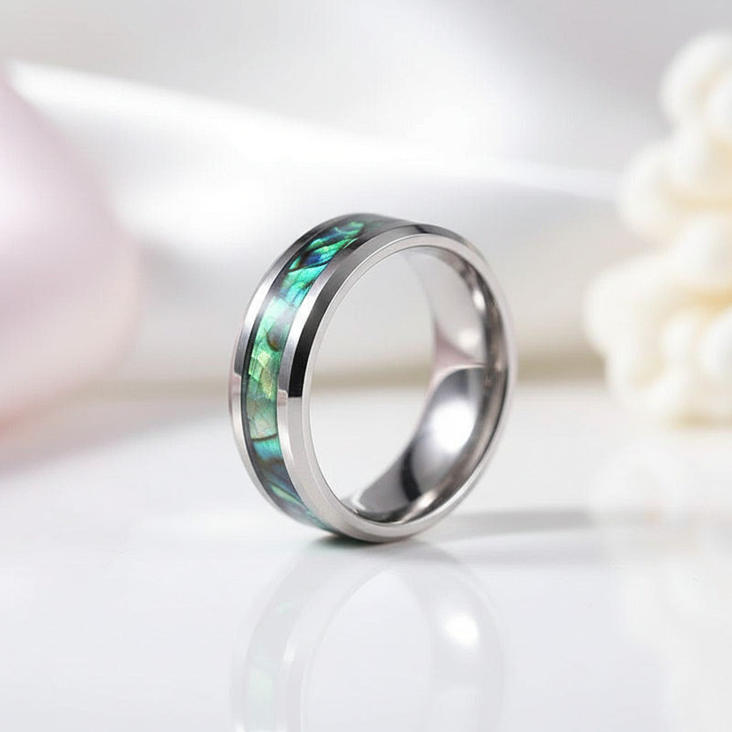 Abalone Shell Men's Titanium Wedding Band-Black Diamonds New York
