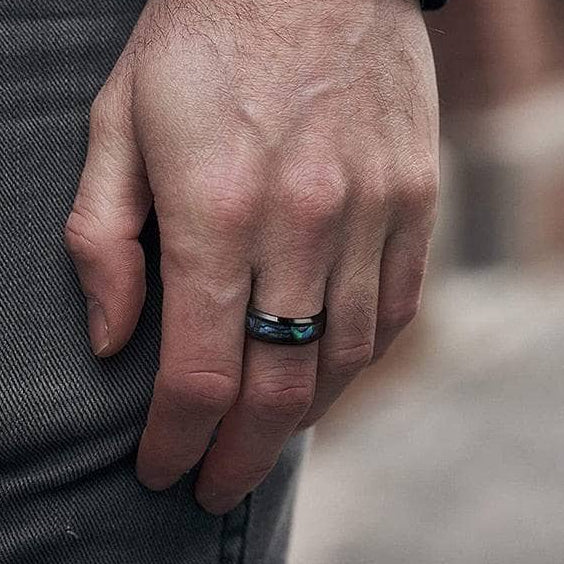 Abalone Shell Men's Titanium Wedding Band-Black Diamonds New York