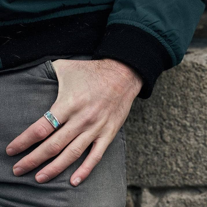 Abalone Shell Men's Titanium Wedding Band-Black Diamonds New York