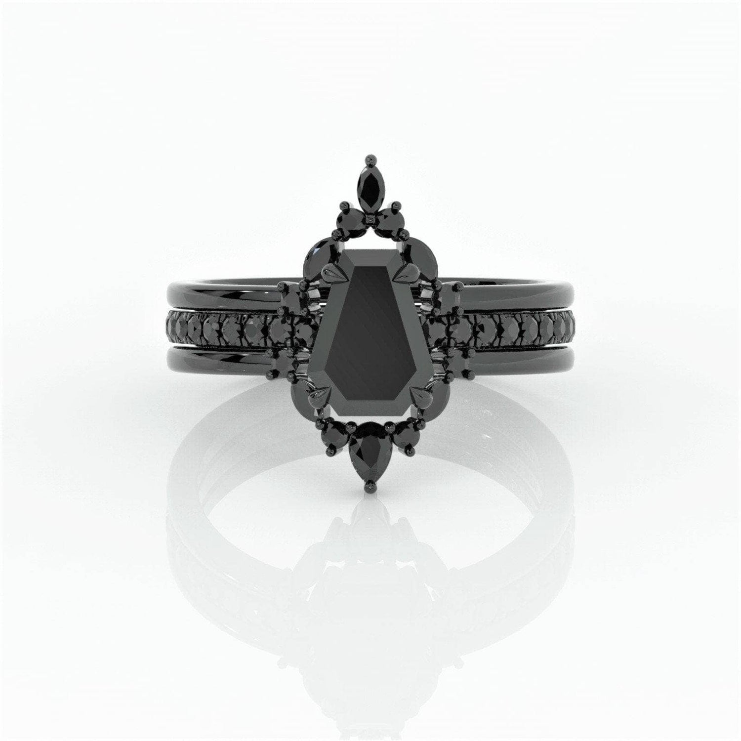 Be Mine Forever- Radiant Coffin Cut Moissanite Gothic Wedding Ring - Black Diamonds New York
