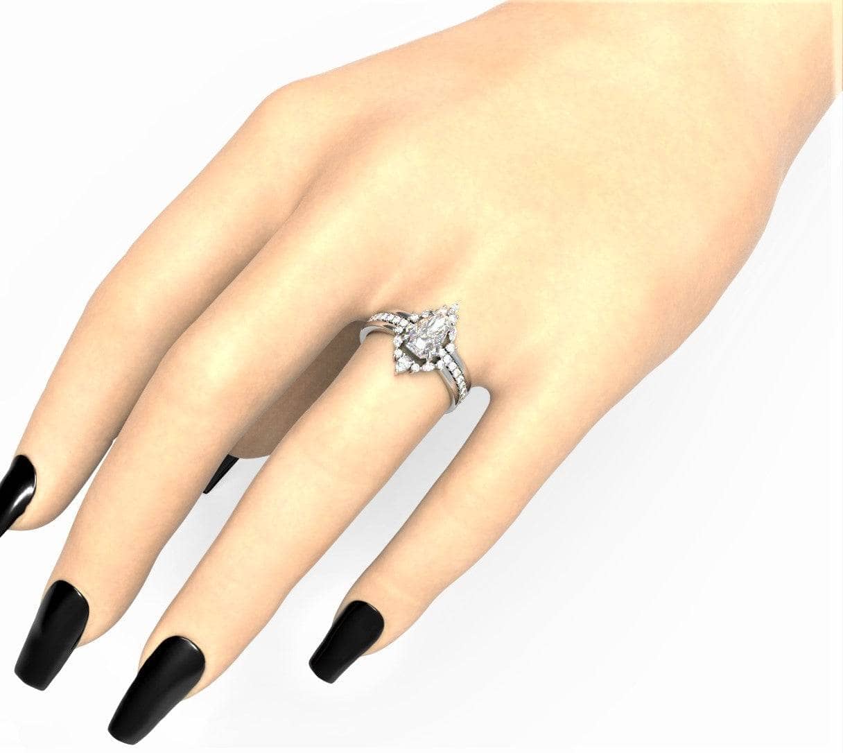 Flash Sale- Be Mine Forever- Radiant Coffin Cut Moissanite Gothic Wedding Ring-Black Diamonds New York