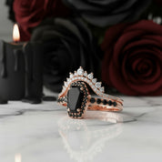 Best Love Rings- Rare Coffin Cut Diamond Gothic Ring Set-Black Diamonds New York