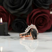 Best Love Rings- Rare Coffin Cut Diamond Gothic Ring Set-Black Diamonds New York