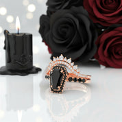 Best Love Rings- Rare Coffin Cut Diamond Gothic Ring Set-Black Diamonds New York