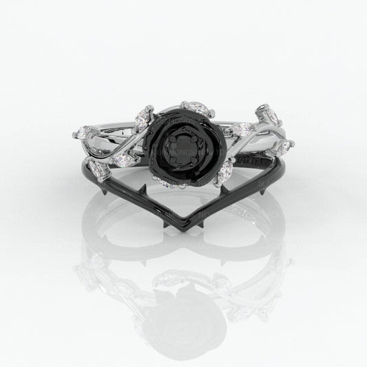 Flash Sale- Black Rose- .50ct Round Cut Moissanite 14k Gold Modern Goth Engagement Ring - Black Diamonds New York