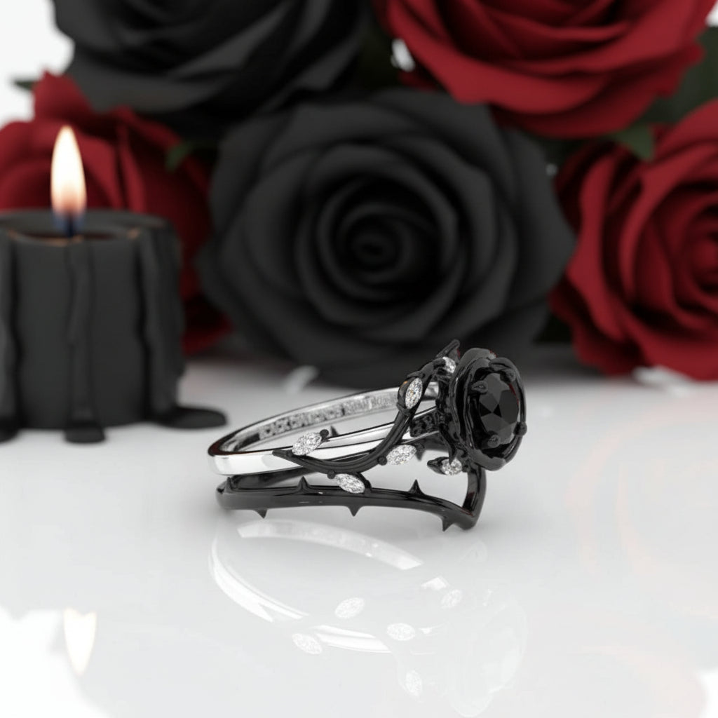 Black Rose- .50ct Round Cut Diamond Modern Goth Engagement Rings