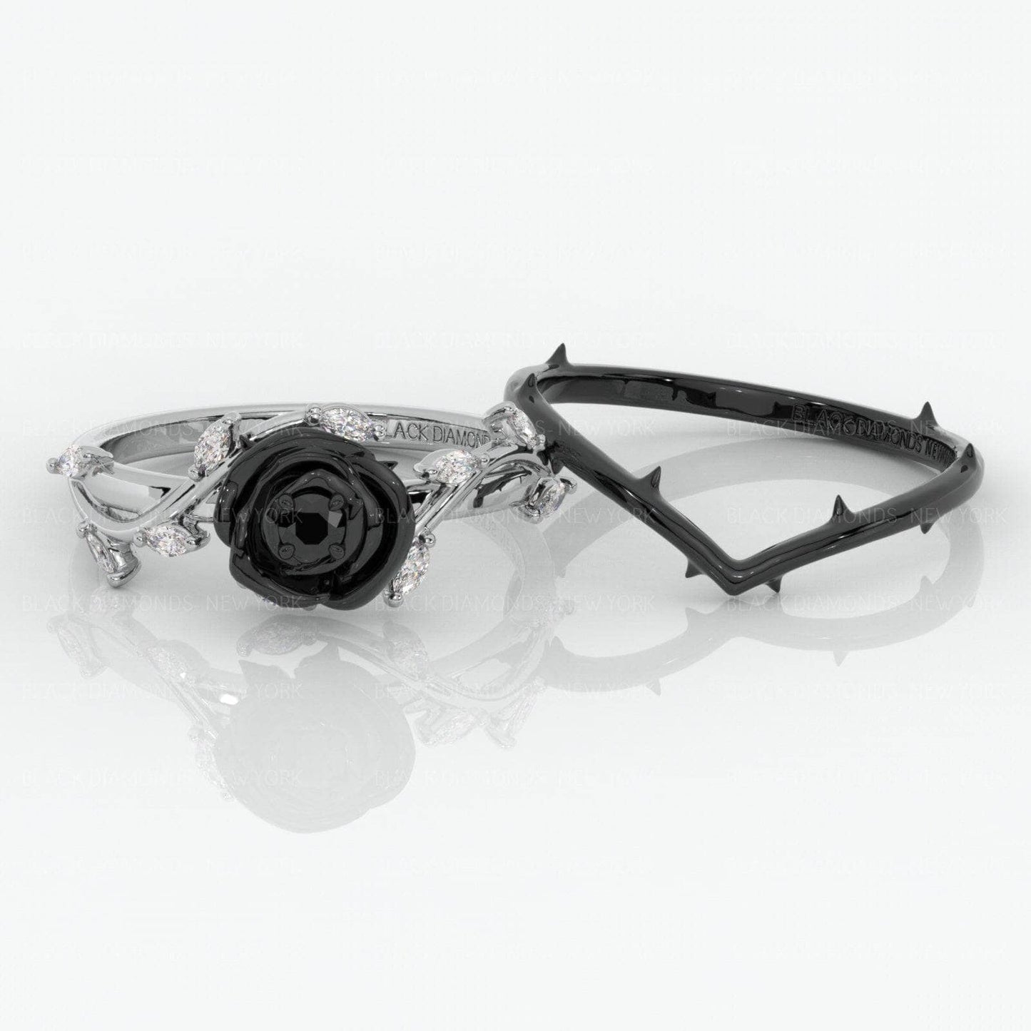 Flash Sale- Black Rose- .50ct Round Cut Moissanite 14k Gold Modern Goth Engagement Ring-Black Diamonds New York