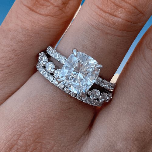 Flash Sale- Certified Moissanite Cushion Cut 3-Pcs Wedding Ring-Black Diamonds New York