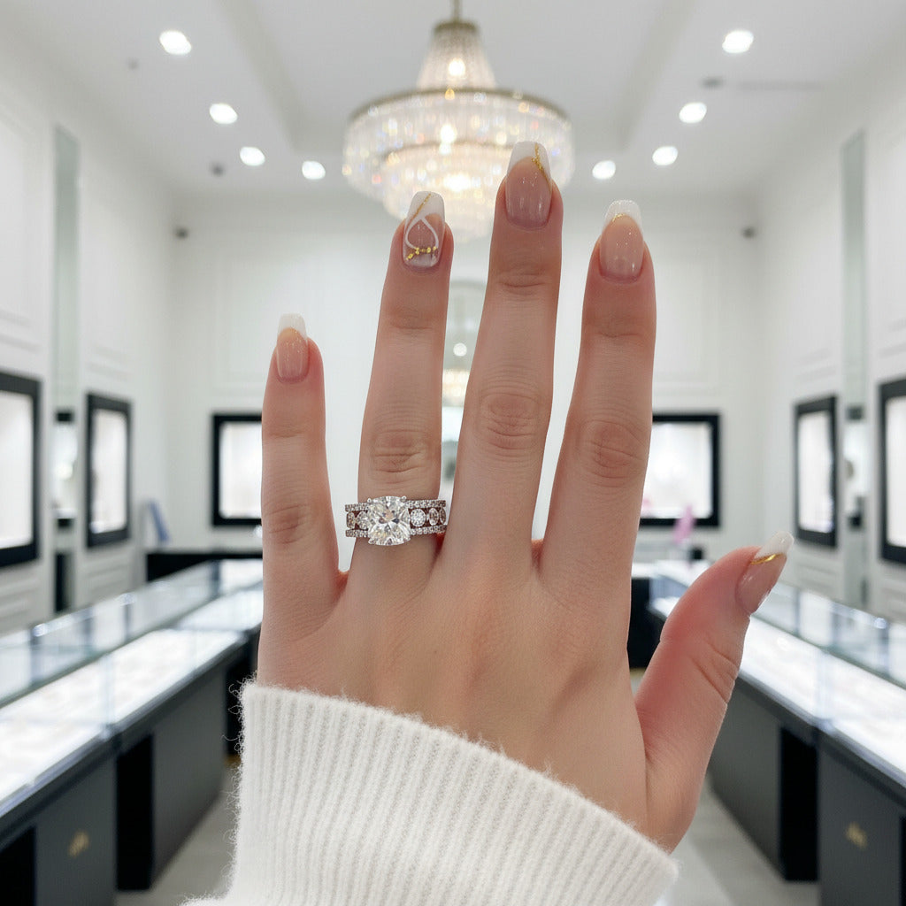 Diamond Option Cushion Cut 3-Pcs Wedding Ring-Black Diamonds New York