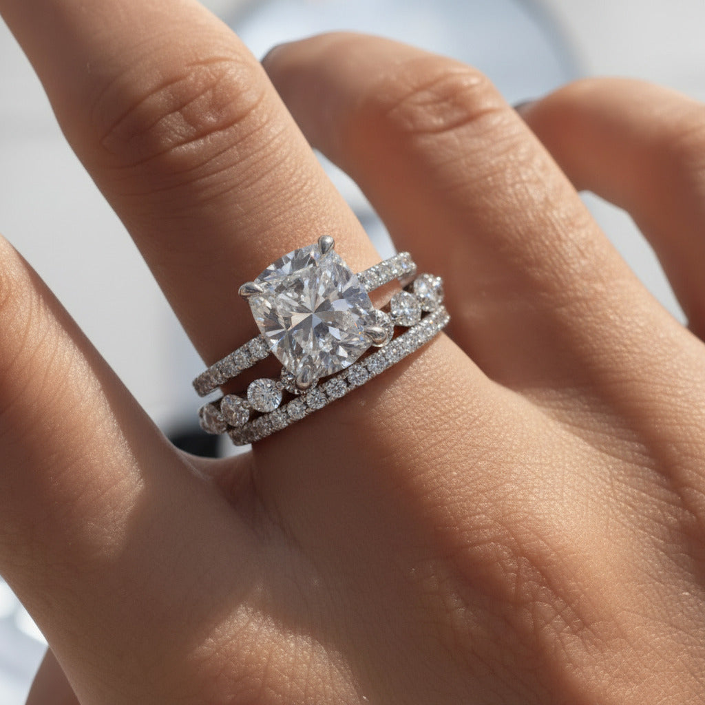 Diamond Option Cushion Cut 3-Pcs Wedding Ring-Black Diamonds New York