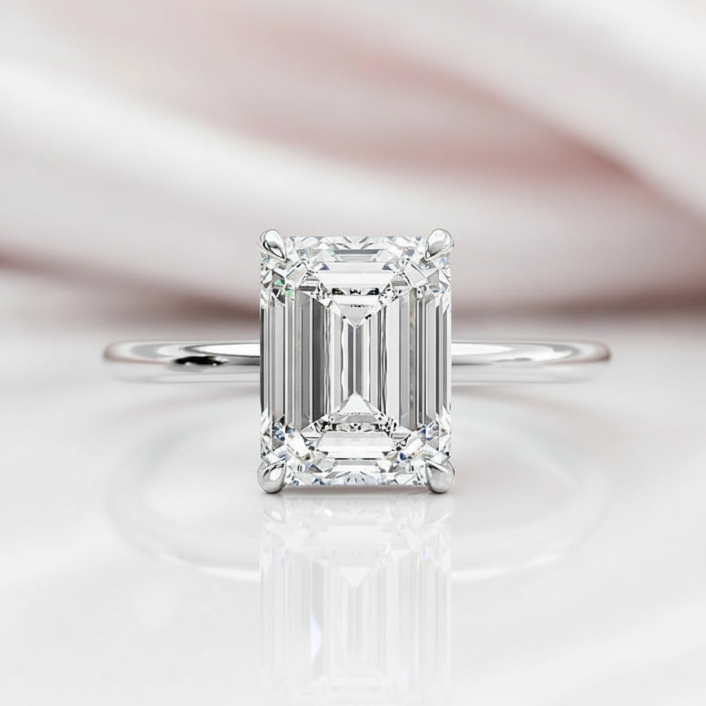 Classic Emerald Cut Solitaire Engagement Ring-Black Diamonds New York