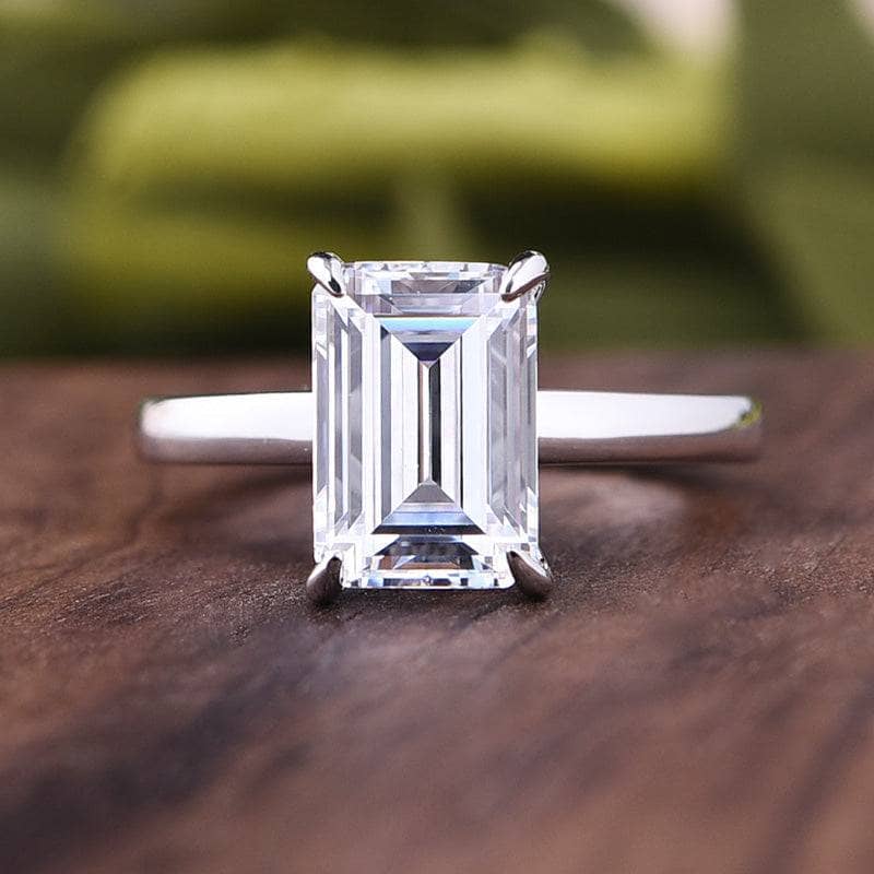 Flash Sale- Classic Emerald Cut Solitaire Engagement Ring - Black Diamonds New York