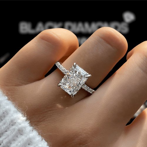Flash Sale- Classic Radiant Cut Certified Moissanite Engagement Ring - Black Diamonds New York