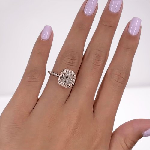 Flash Sale- Classic Rose Gold Halo Radiant Cut Engagement Ring-Black Diamonds New York