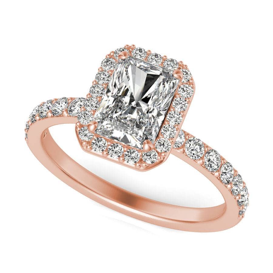 Flash Sale- Classic Rose Gold Halo Radiant Cut Engagement Ring - Black Diamonds New York