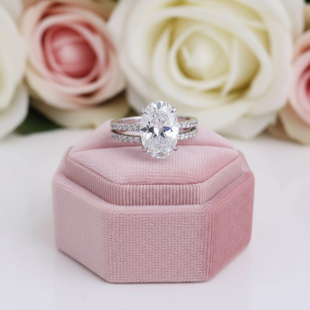 Classic White Sapphire Oval Cut Wedding Ring Set-Black Diamonds New York