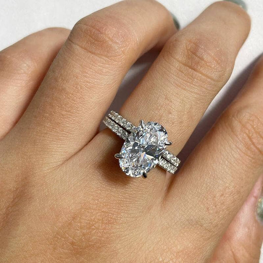 Flash Sale- Classic White Sapphire Oval Cut Wedding Ring Set - Black Diamonds New York