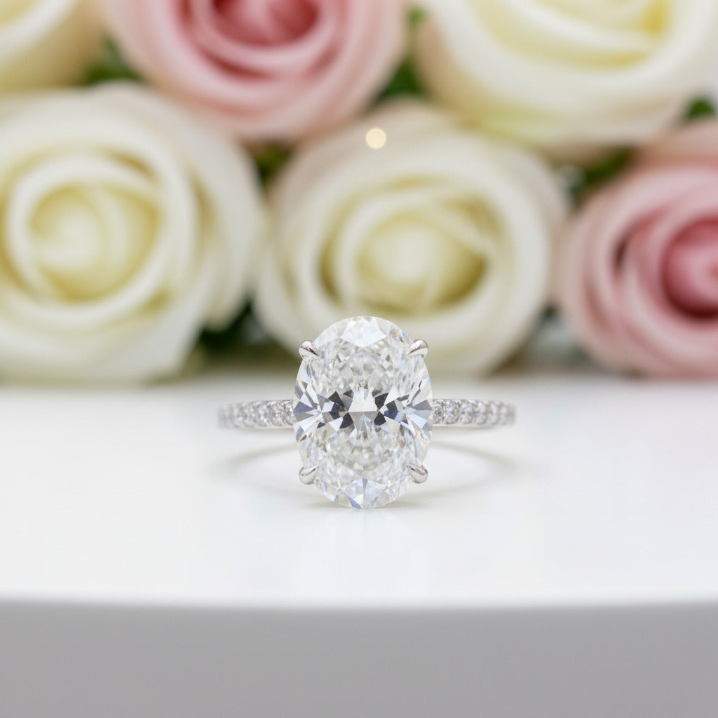 Classic White Sapphire Oval Cut Wedding Ring Set-Black Diamonds New York