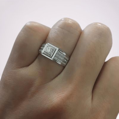 Flash Sale- Delicate Men's Ring Rows Of Created Diamonds-Black Diamonds New York