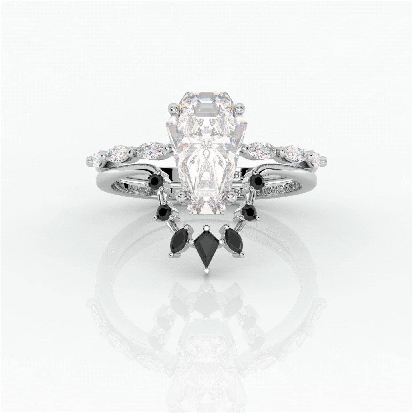 Devoted To You- Limited Coffin Cut Moissanite Diamond Gothic Ring Set - Black Diamonds New York