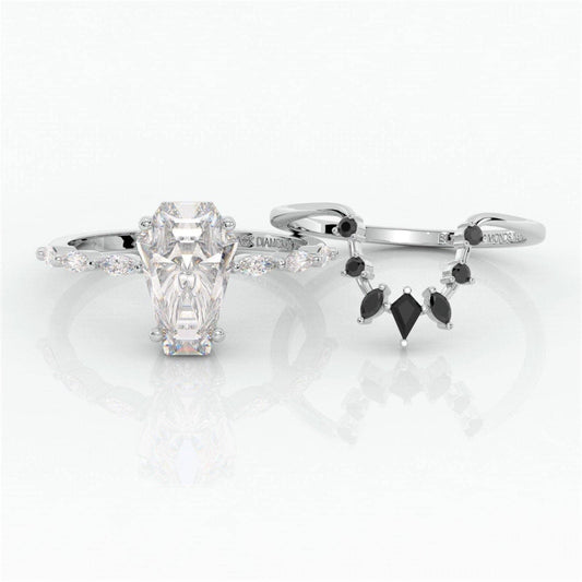 Flash Sale- Devoted To You- Limited Coffin Cut Diamond Gothic Ring Set-Black Diamonds New York