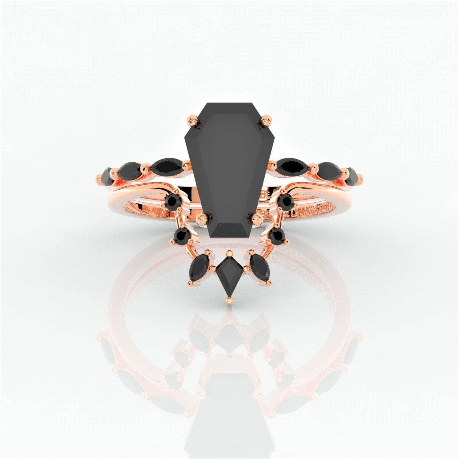 Devoted To You- Limited Coffin Cut Moissanite Diamond Gothic Ring Set - Black Diamonds New York