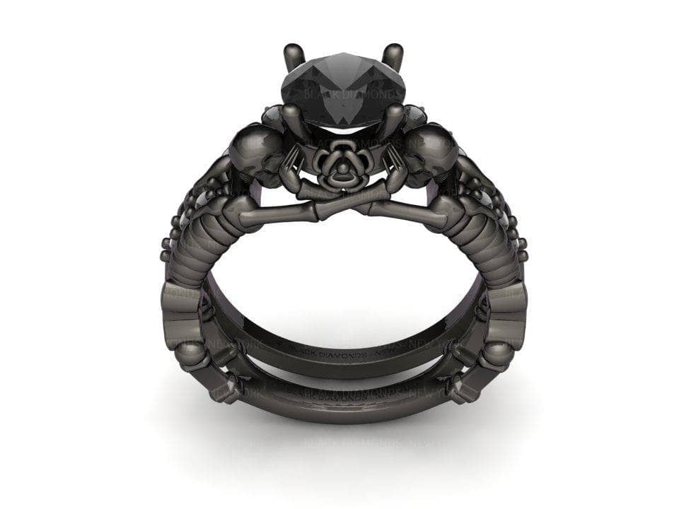 Flash Sale- Eternal Adoration- 1.5 Carat Black Moissanite Gothic Ring Set-Black Diamonds New York