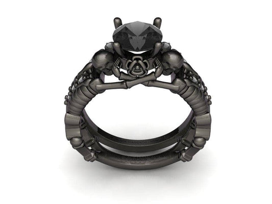 Flash Sale- Eternal Adoration- 1.5 Carat Black Moissanite Gothic Ring Set-Black Diamonds New York