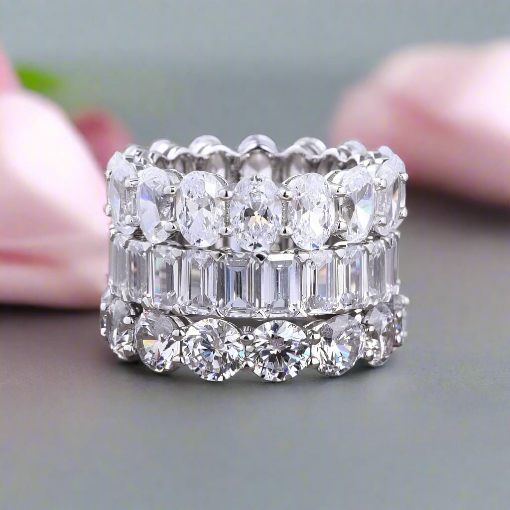 Eternity Emerald & Round & Oval Cut Wedding Band Set-Black Diamonds New York