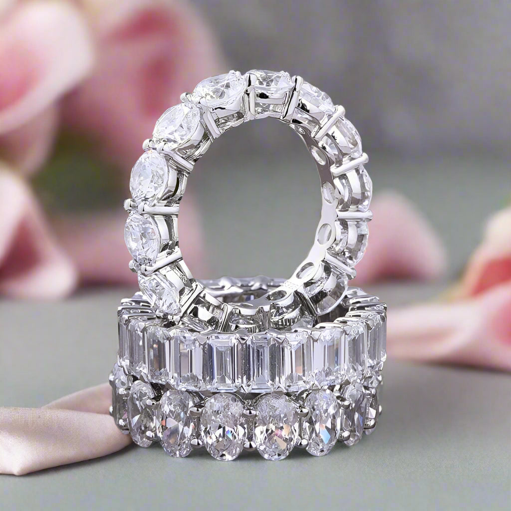 Eternity Emerald & Round & Oval Cut Wedding Band Set-Black Diamonds New York