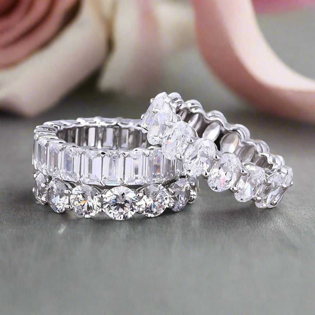 Eternity Emerald & Round & Oval Cut Wedding Band Set-Black Diamonds New York