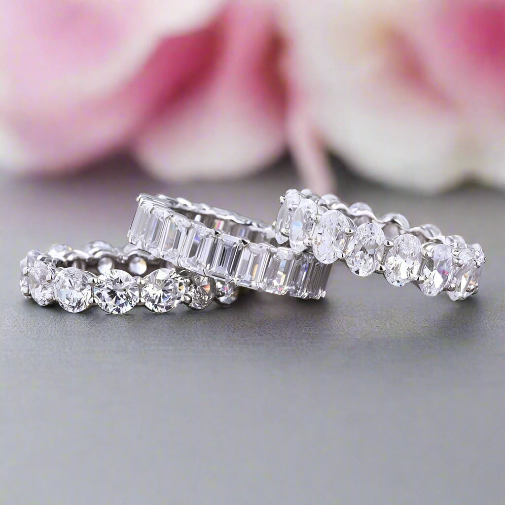 Eternity Emerald & Round & Oval Cut Wedding Band Set-Black Diamonds New York