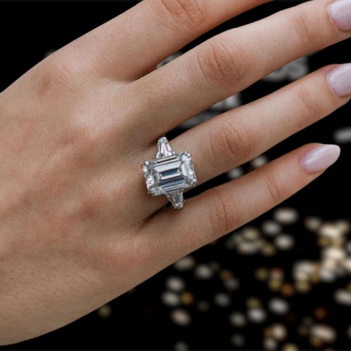 Flash Sale- Gorgeous Emerald Cut Three Stone Engagement Ring-Black Diamonds New York