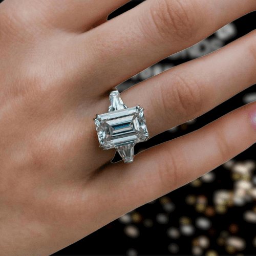 Flash Sale- Gorgeous Emerald Cut Three Stone Engagement Ring-Black Diamonds New York